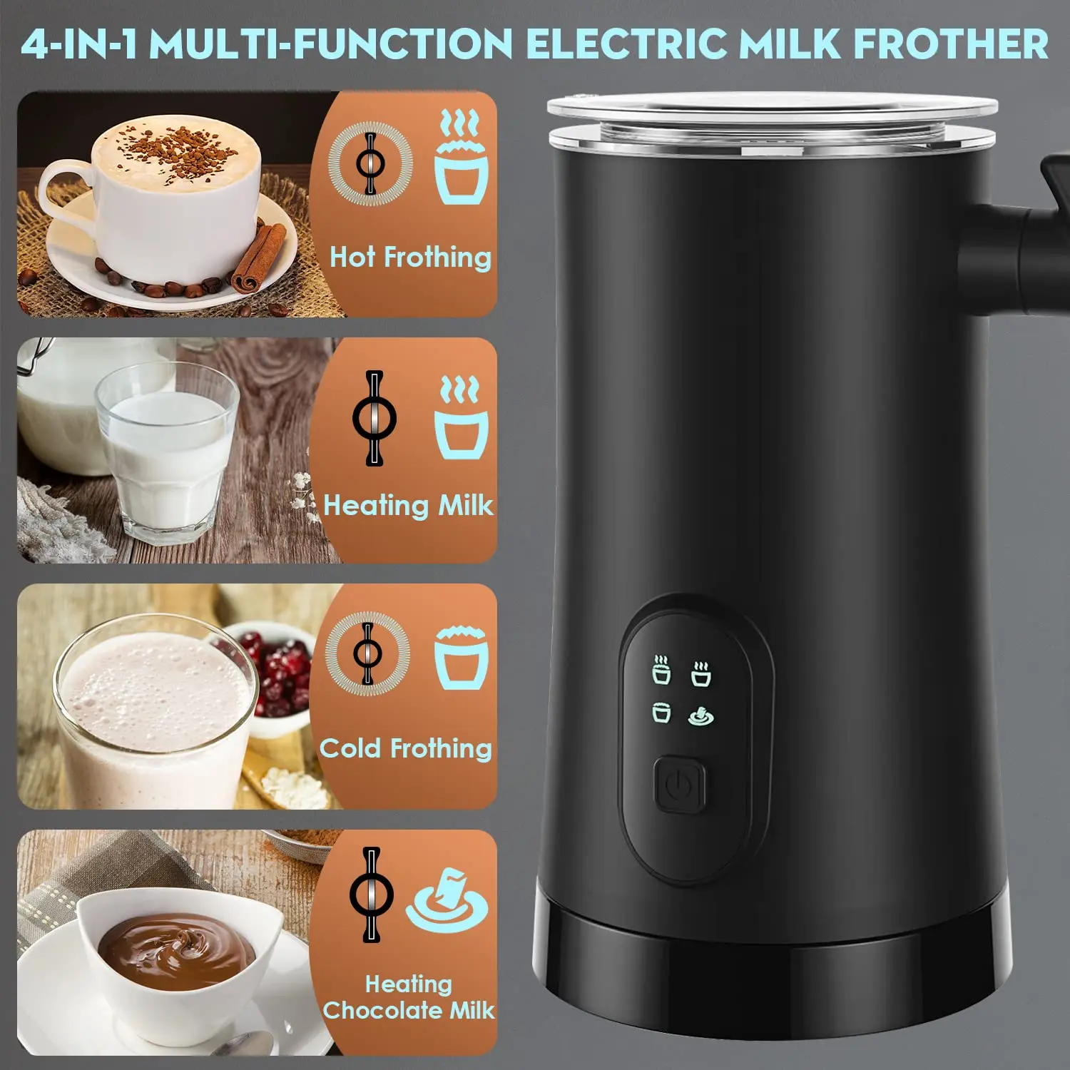 HeyMate Milk Frother, 4-in-1 Electric Milk Frother and Steamer