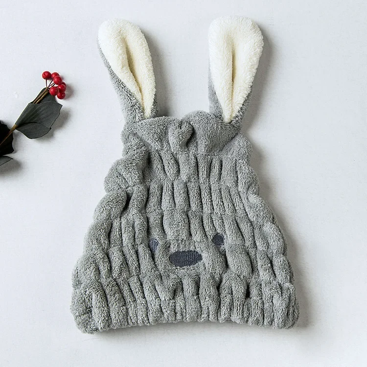 Long Ears Rabbit Hats Thick Coral Fleece Hair Drying Caps for Kids Shower Strong Absorbing Bathroom Supplies