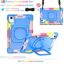 360 Rotating Stand Tablet Case with Pen Holder & Shoulder Strap - 11 Inch - Tab M11(k11) 2024 (Rainbow Blue)