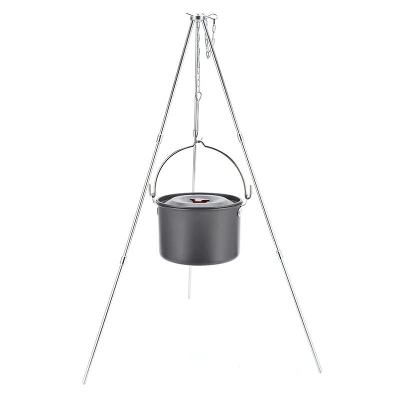 4L Outdoor Hanging Pot, Camping Picnic Large Soup Pot, Portable Cookware, Firewood Cooking Pot 6