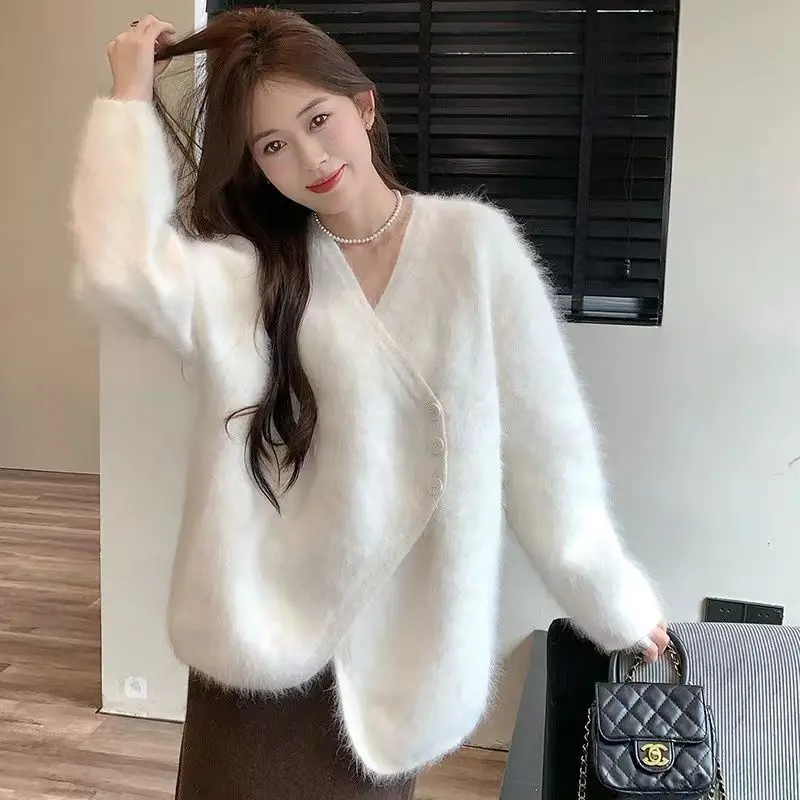 

Long Sleeve Cardigan Women 2023 New Style Fashion Autumn Winter Casual Single Breasted Sweater Chic Loose Pockets D09