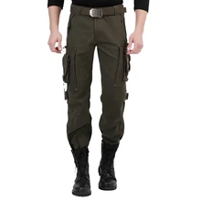 

Green Yishe Men's Trousers Outdoor Overalls Men's Trousers Pure Cotton Washed Loose Multi-Pocket Straight Casual Pants