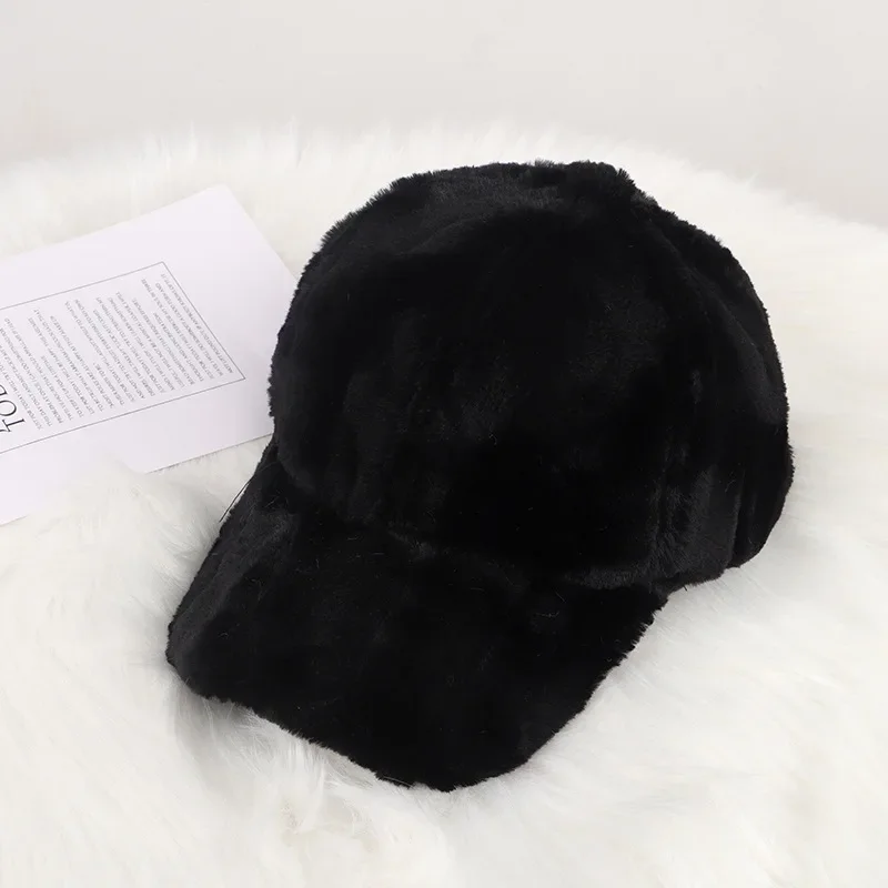 

Winter Thick Plush Peaked Hat 2023 New Fluffy Baseball Cap For Men Women Faux Fur Duck Tongue Caps Warm Ear Protection Bonnet