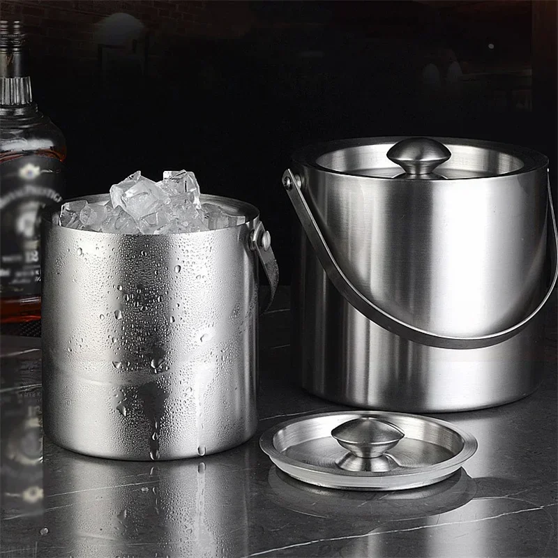 1.6L/2L/3L Stainless Steel Ice Bucket Portable Insulated Ice Bucket with Lid Bar Party Whiskey Beverage Beer Tub Tools Container