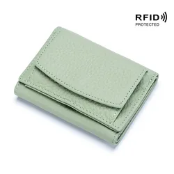 Elegant Genuine Leather RFID Wallet - Luxurious Slim Clutch with Coin Purse (Green)