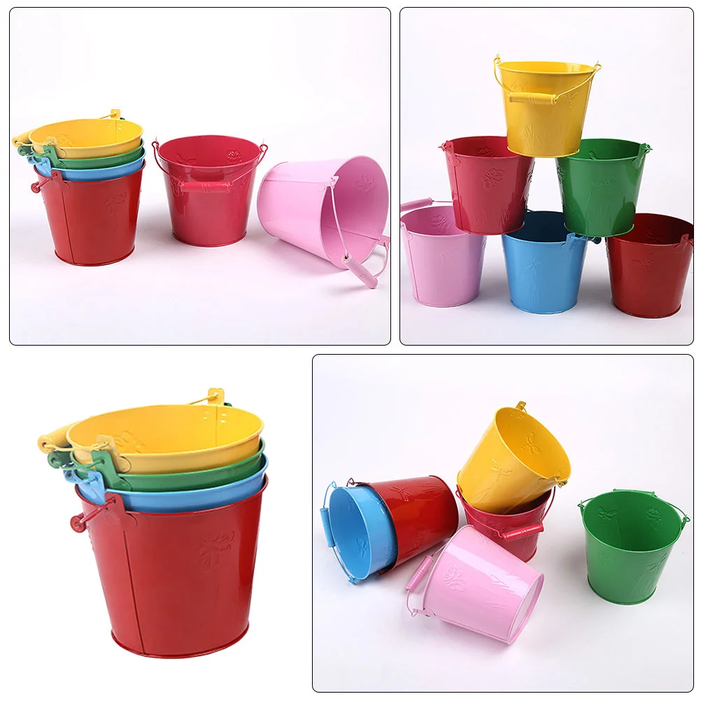 4 Pcs Galvanized Beach Bucket Child Children's Toys Kids Sand Iron Water Playthings 2