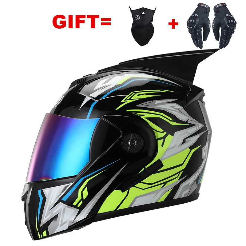 2022 Flip Up Motorcycle Helmets With Ear Dual Lens Full Face Modular Electric Motocross Helmet Unisex Racing For Adults Manwomen