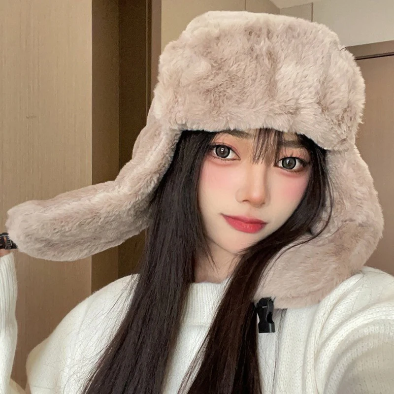 Anti-cold Lei Feng Cap Big Ear Cap Cycling Windproof Hat Women's Winter Thickened Warm Beanie Adjustable Earflap windproof winter hat