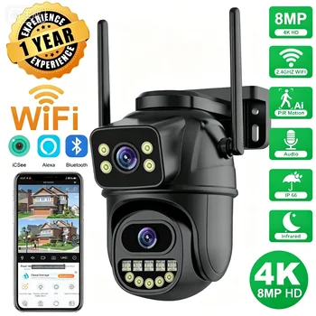 4K 8MP HD Wifi PTZ Camera Outdoor 4MP Dual Lens Dual Screen AI Auto Tracking IP Camera CCTV Audio Video Surveillance P2P iCSee 1