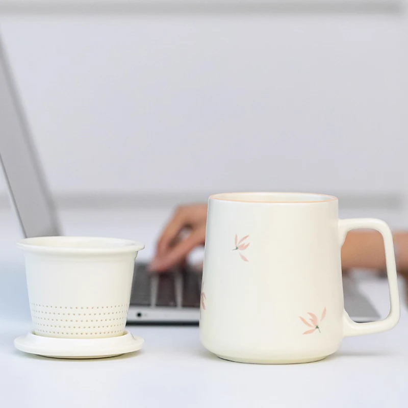 Chinese Style Ceramic Mugs, Home Personal Office Creative Teacup With Cover, Filtered Tea Water Separation, Tea Cups, 400ml, 1Pc