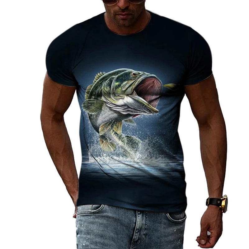 

New Tide Summer Fashion Shark Picture T-shirts Casual Print Tees Hip Hop Personality Round Neck Short Sleeve Tops