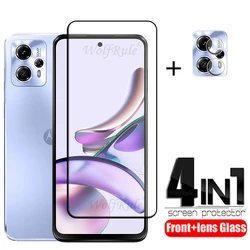 Premium Full - Cover Tempered Glass Screen Protector with Full Glue - 2 Glass and 2 Lens (For Moto G13)