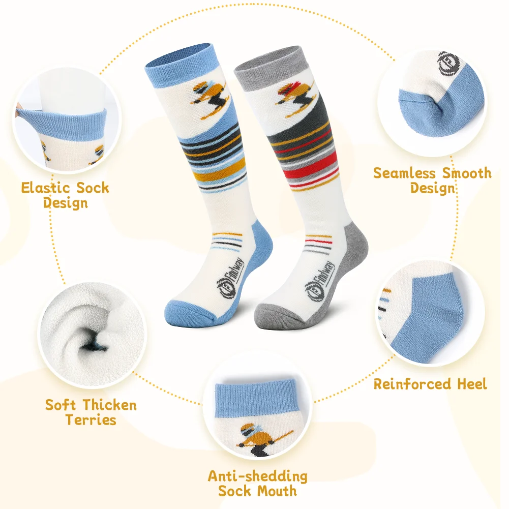 Findway Kids Ski Socks Knee-high Warm Winter Thermal Socks For Boys Girls Toddlers Skiing Snowboarding