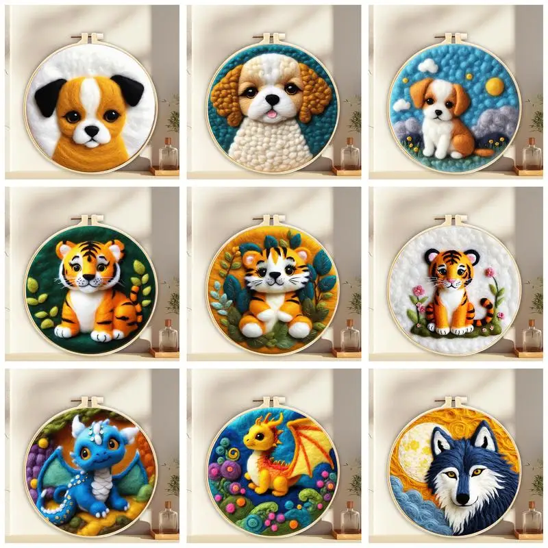 

RUOPOTY Dog Pattern Wool Felting Painting Kit Animal Funny Diy Felt Crafts Package Felt Needle For Handwork Crafts Felt Painting