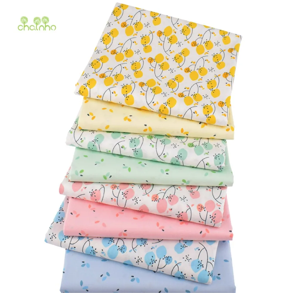 Chainho,Printed Twill Weave Cotton Fabric,DIY Quilting Sewing Material,Patchwork Cloth,Floral Series,8 Pieces,2 Sizes,15C89