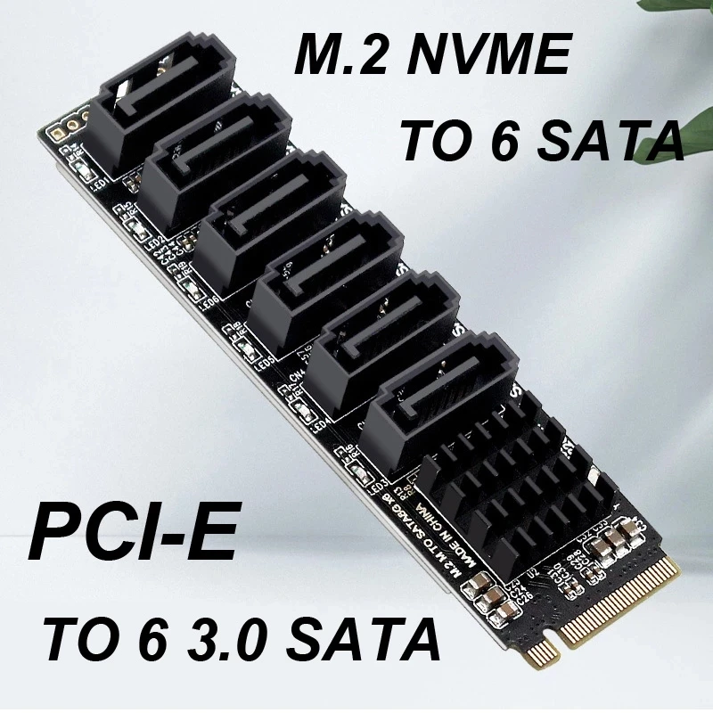 NVME to SATA Expansion Card M.2 to SATA Adapter M2 Connector Internal SSD 3 Port Multiplier NGFF M Key SATA3 Controller