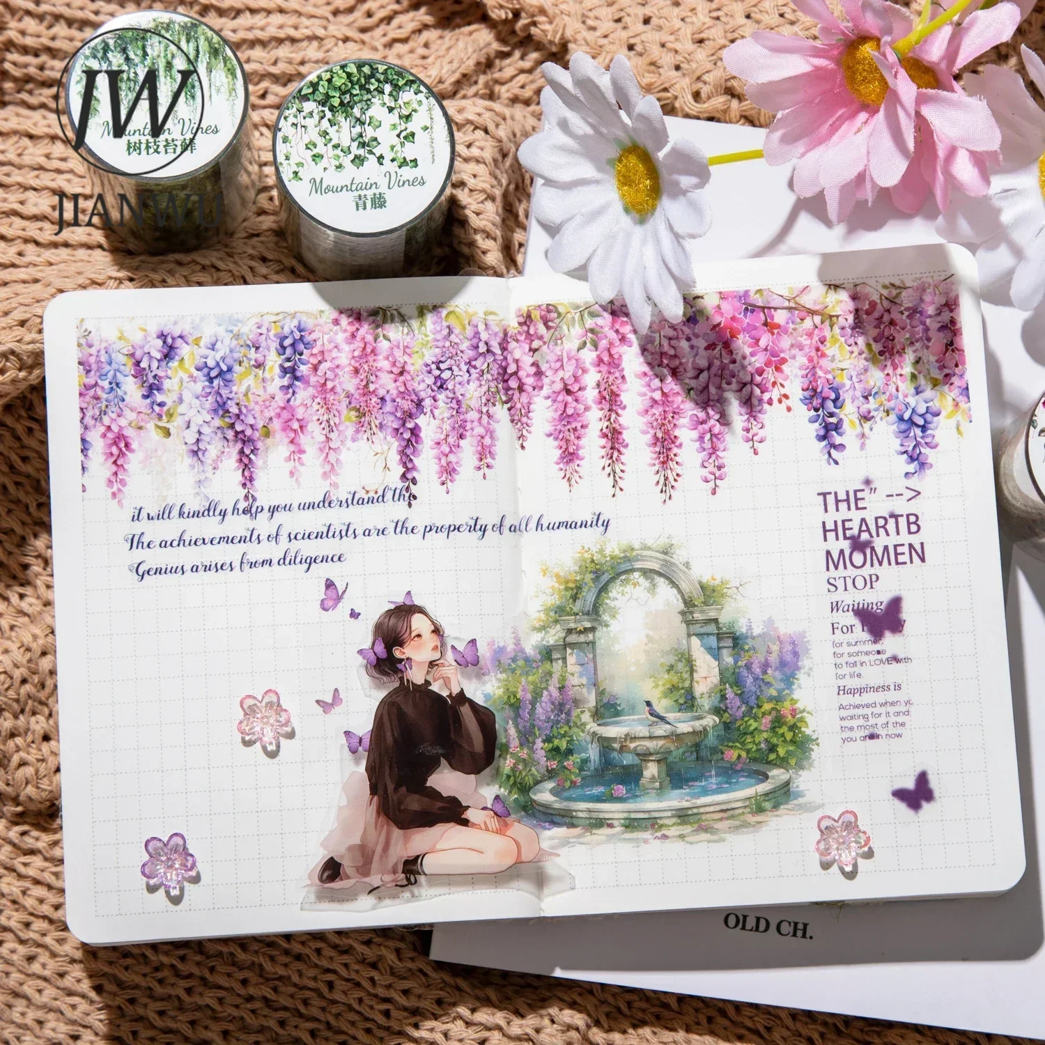 JIANWU 50mm*200cm Mountain Vines Series Vintage Plant Flower Landscaping Material Collage PET Tape Creative Journal Stationery 5