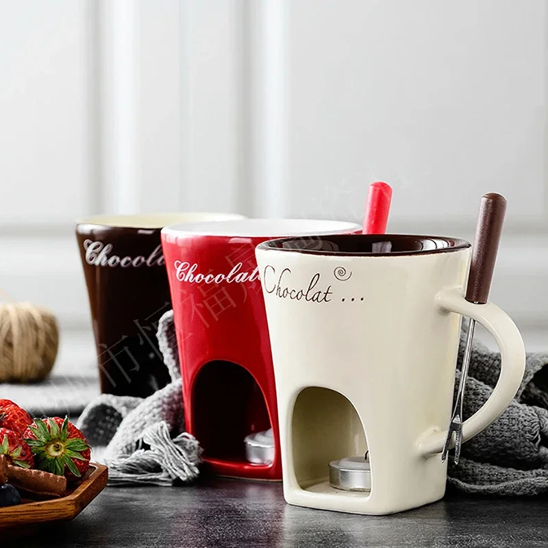 Fondue Pots Fondue Mug Set Personal Mini Chocolate Cheese Ice Cream Maker Kit Individual Butter Melter Cup Small Warmer