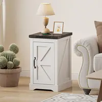 Farmhouse White Nightstand With Charging Station, AC Outlets USB Type-C, Bedside End Table With Cord Management & Storage Shelf