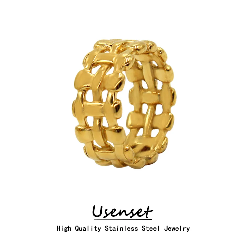 USENSETTrendy304LStainlessSteelRingHollowKnittedMetalUnisex
