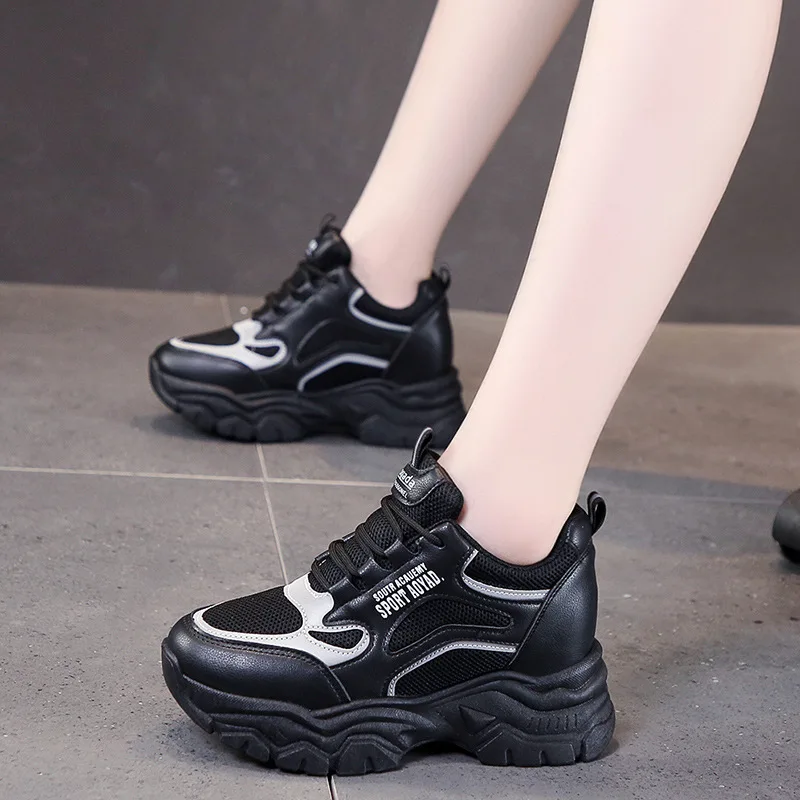 Sneakers Women Height Increase Summer Autumn Mesh Platform Leather Sandals Shoes Tenis Feminino Breathable Sports Shoes 36916