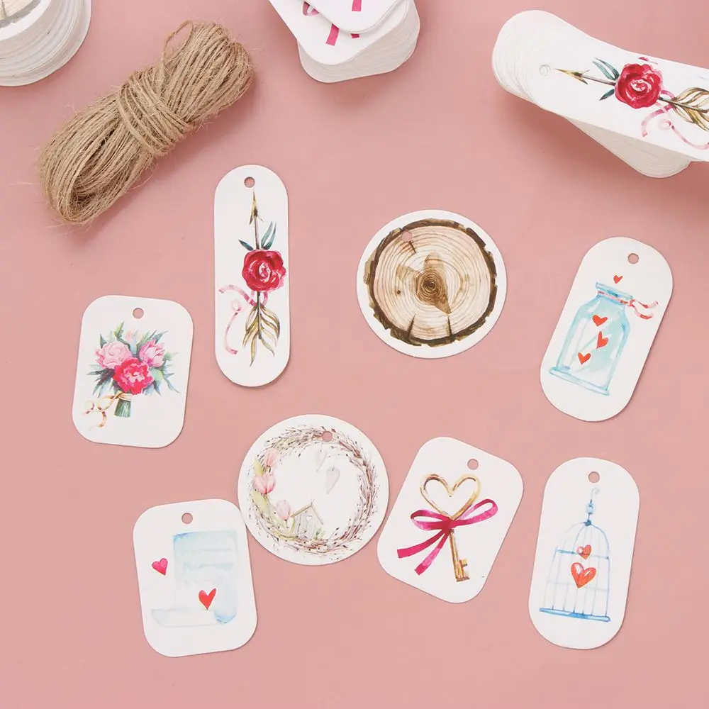50pcs New Flower Paper Tags Party Decor White Gift Paper Hang Tags Gift Box Round Paper Cards DIY Label Handmade Garment Tags