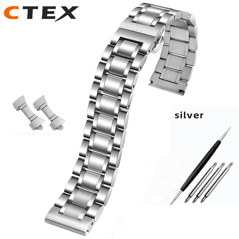 Stainless Steel Curved Strap Watch Bracelet for Men and Women - Multiple Size Options Available