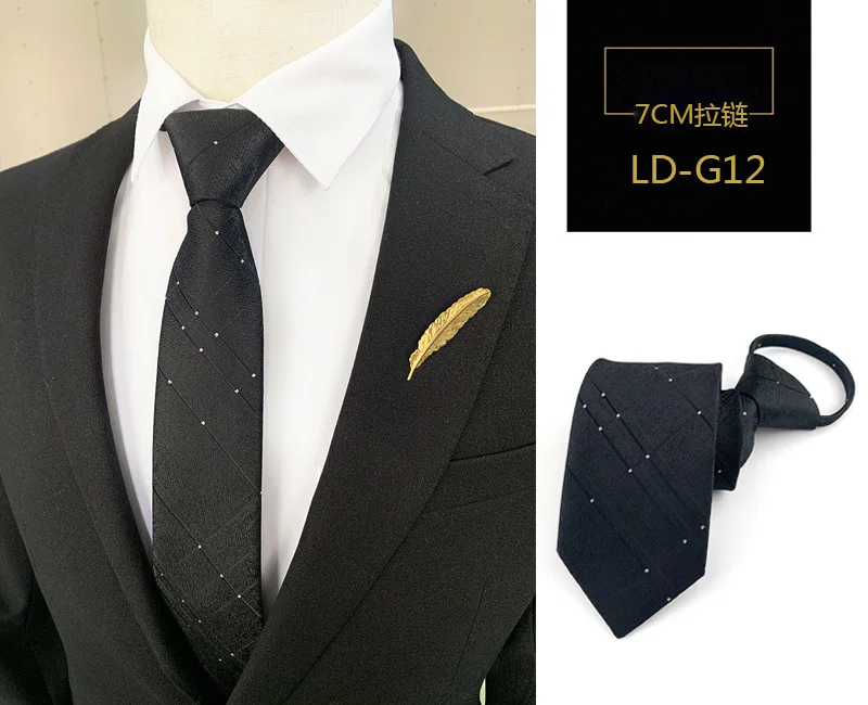 Mode 7 cm Herren Krawatte vorgebunden leicht zu tragen Krawatte Reißverschluss faul vorgebunden Streifen Dot Plaid Business Hochzeit Krawatte für Mann – Detail 34