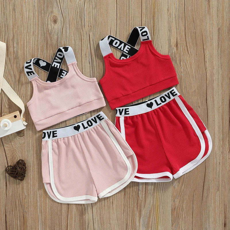 Seyurigaoka Baby Kids Girls Shorts Set, Letters Print Back Cross Vest with  Elastic Waist Shorts Summer Outfit 