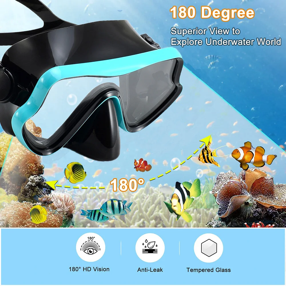 Scuba Diving Mask Snorkel Set For Adults Tempered Glass Professional Panoramic Snorkeling Gear Swimming Training Snorkel Kit 2