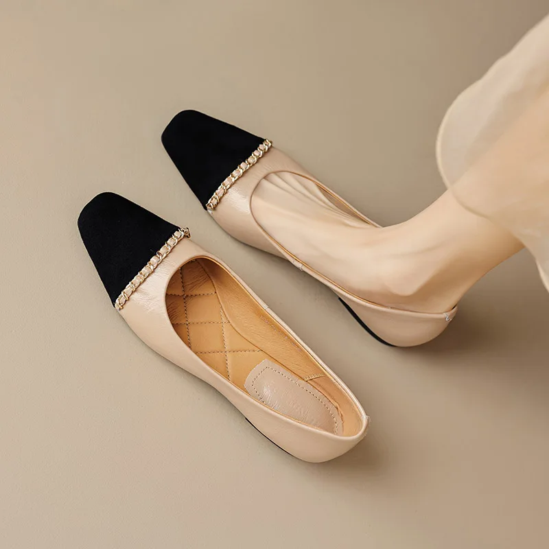 phoentin-office-lady-soft-flats-shoes-women's-elegant-shoes-square-toe-low-heels-2024-genuine-leather-patchwork-pumps-ft3235