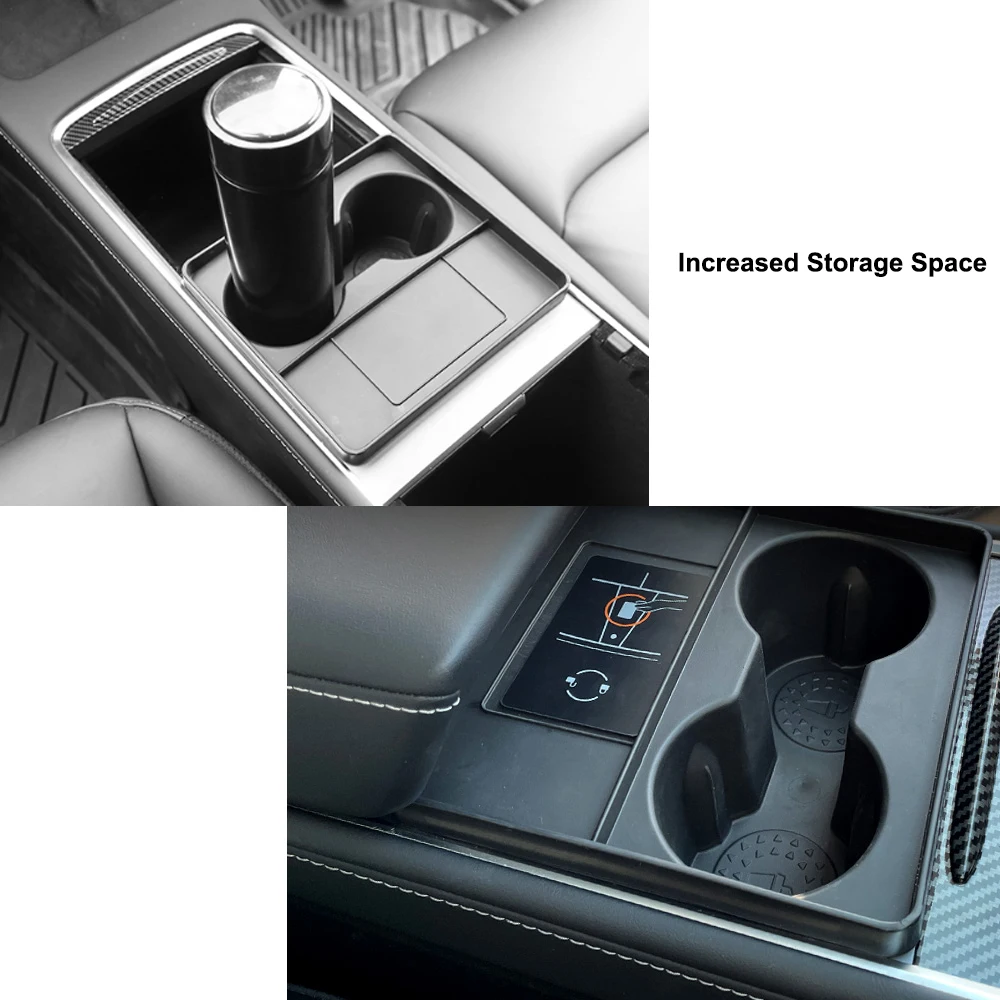 For Tesla Model 3/Y 2021-2022 Central Control Cup Holder Card Key Limit Area Storage Box Beverage Non-slip Double Hole Insert