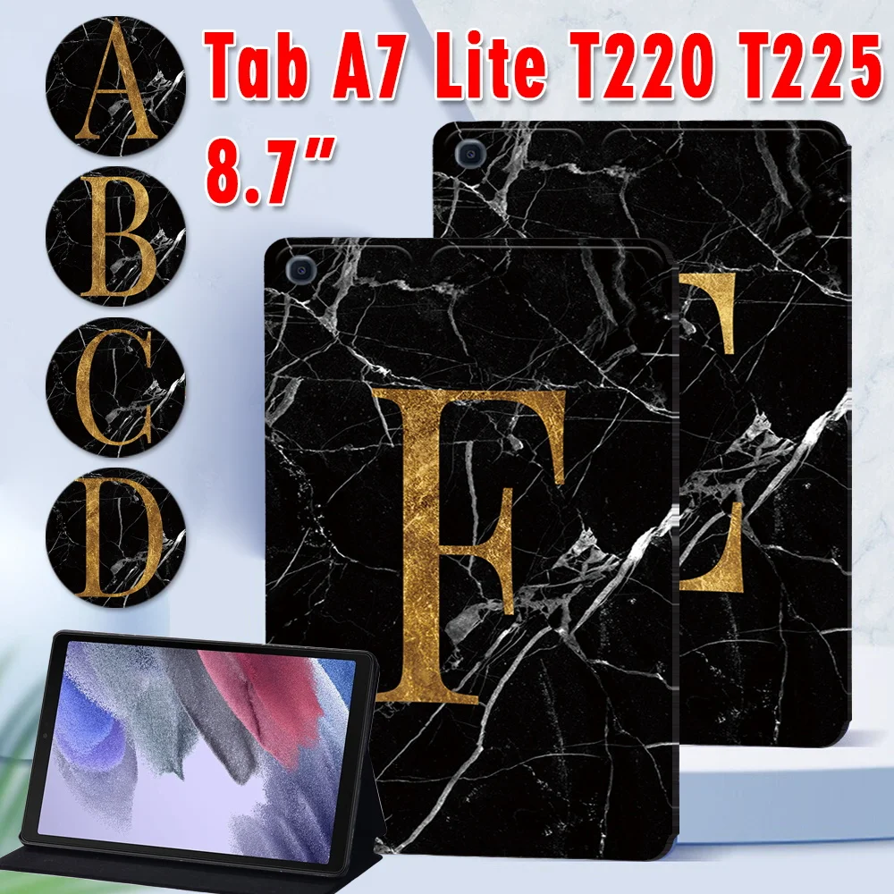 

Чехол для Samsung Galaxy Tab A7 lite 8,7 дюйма, защитный чехол для планшета T220, T225 с черным мраморным рисунком и 26 буквами