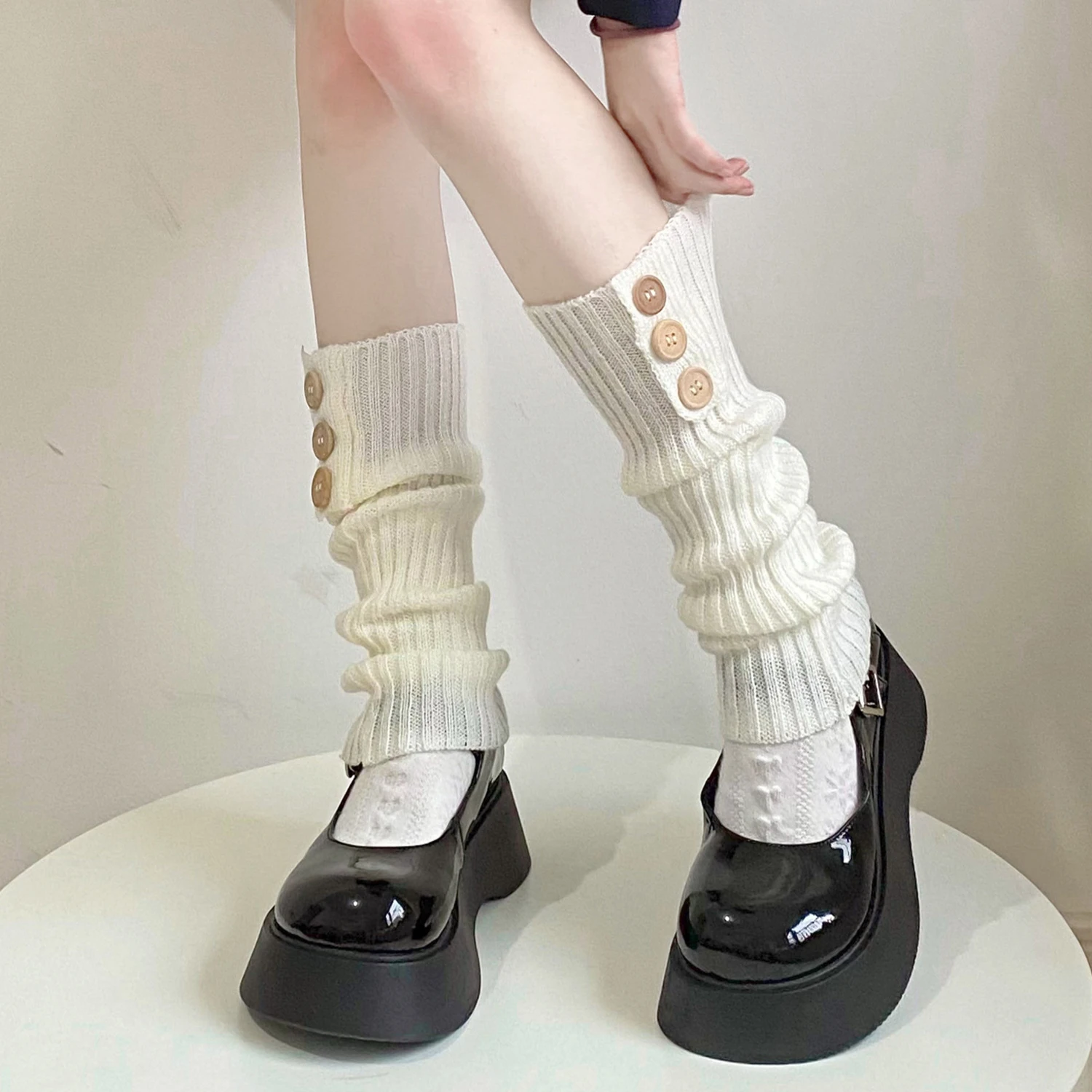 

Jk Uniform Socks Solid Color Stretchy Boots Cover Winter Knitted Leg Cover Leg Warmer Socks Leg Warmers Knitted Boots Cover