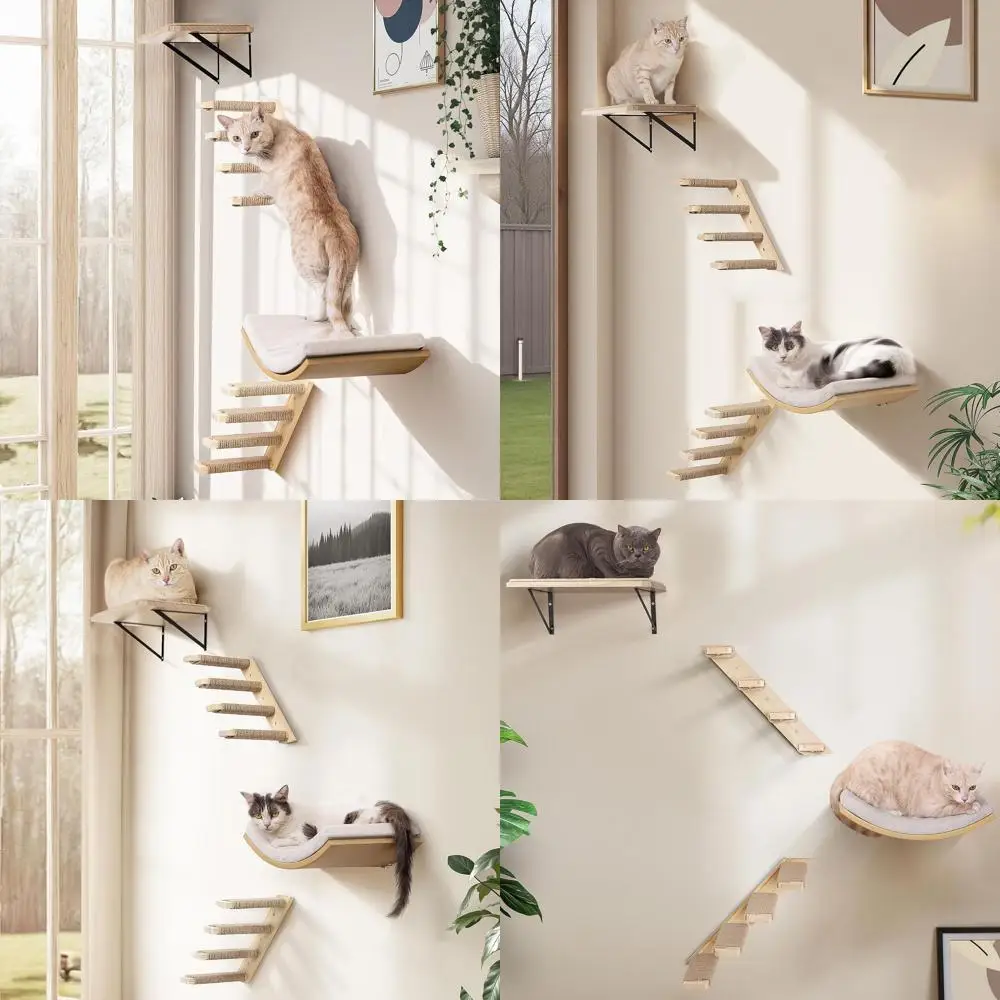Wall-Mounted Cat Shelves with Foam Bed, Flat Perch, and 2-Tier Climbing ...