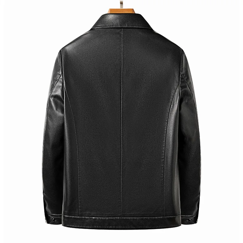 2023 Autumn Winter New High-End Men Ecological Leather Coat Men Fashion Polo Collar Pure Color Casual Versatile Leather Jacket