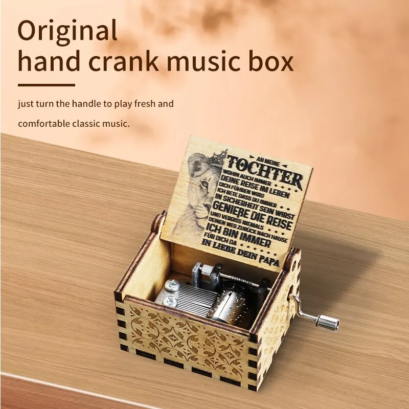 Music Box- Creative Wooden Hand Crank Music Box Carved Classic