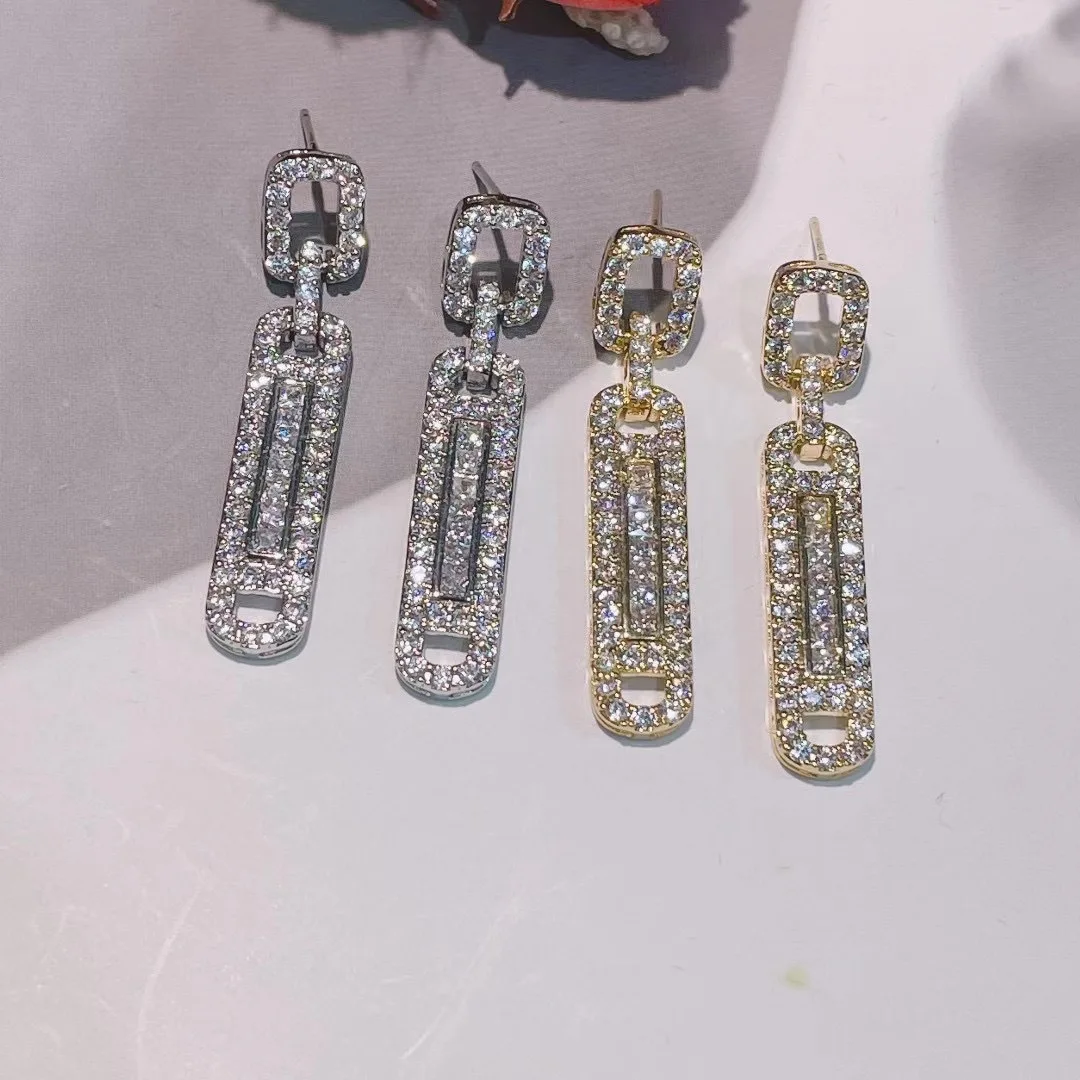 

European simple rectangular earrings geometric strip tassel vintage elegant lady long pin eardrop