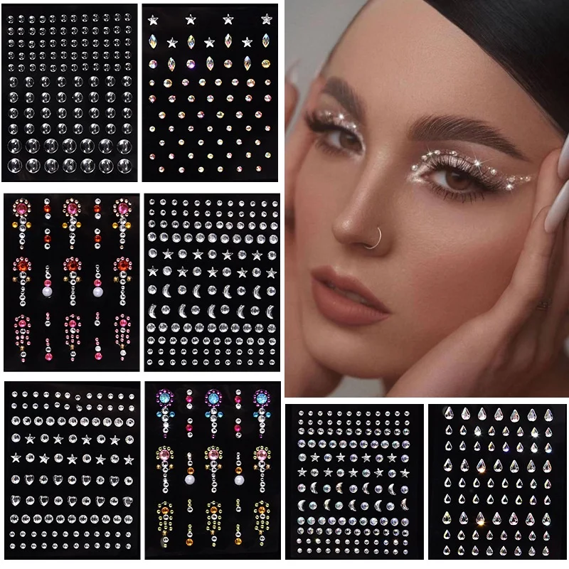 

3D Festivals Accessories Rhinestone Face Sticker Glitter Face Gems Jewels Stickers on Face Diamonds Stones for Makeup Crystals