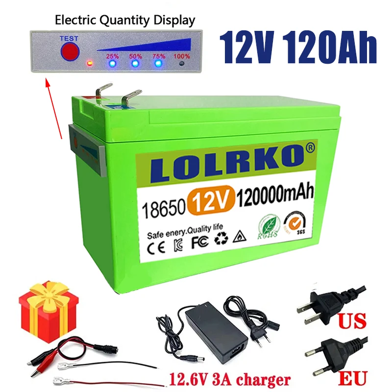 

12V 100Ah 120Ah lithium Battery Pack Lithium Iron Phosphate Batteries Built-in BMS For Solar Boat With 12.6V Charger