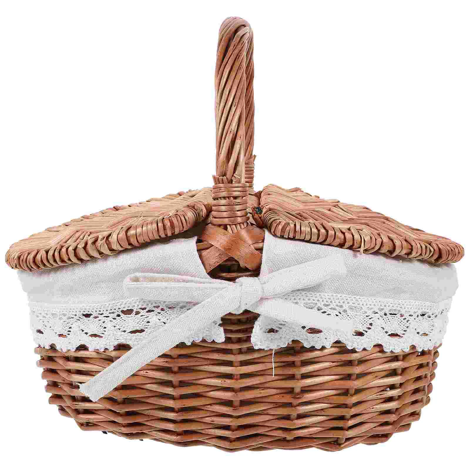 

Storage Basket Wicker Basket Egg Gathering Picnic Fruit Bread Breakfast Basket with Lid Portable Outdoor Camping Storage