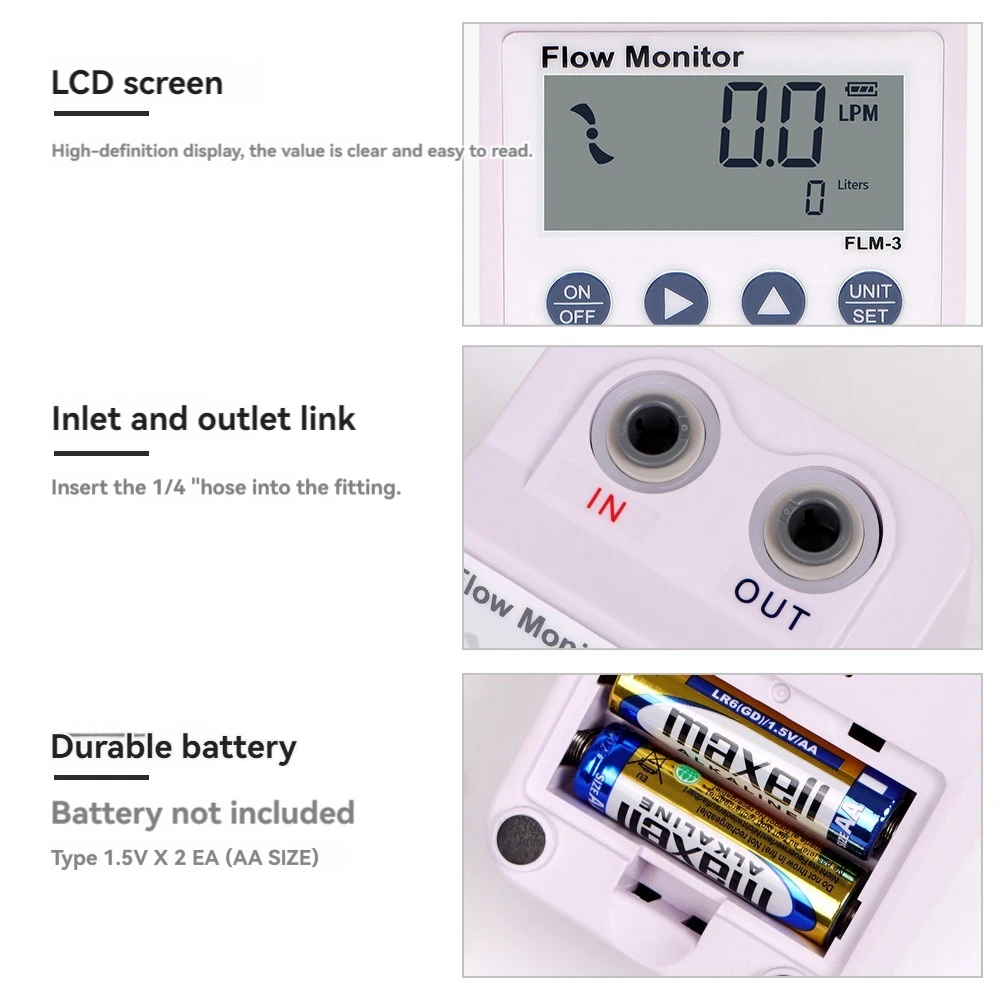 RO Pure Water Machine Flow Meter FLM-3 Digital Water Purifier Filter Cartridge Usage Cycle Detection Instrument Tool