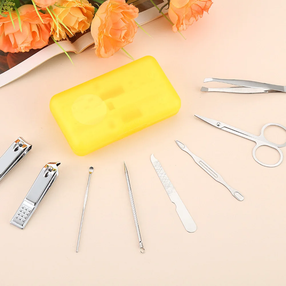 Nail Set 8 Pieces Stainless Steel With Coloful Plastic Box For Personal Nail Beauty