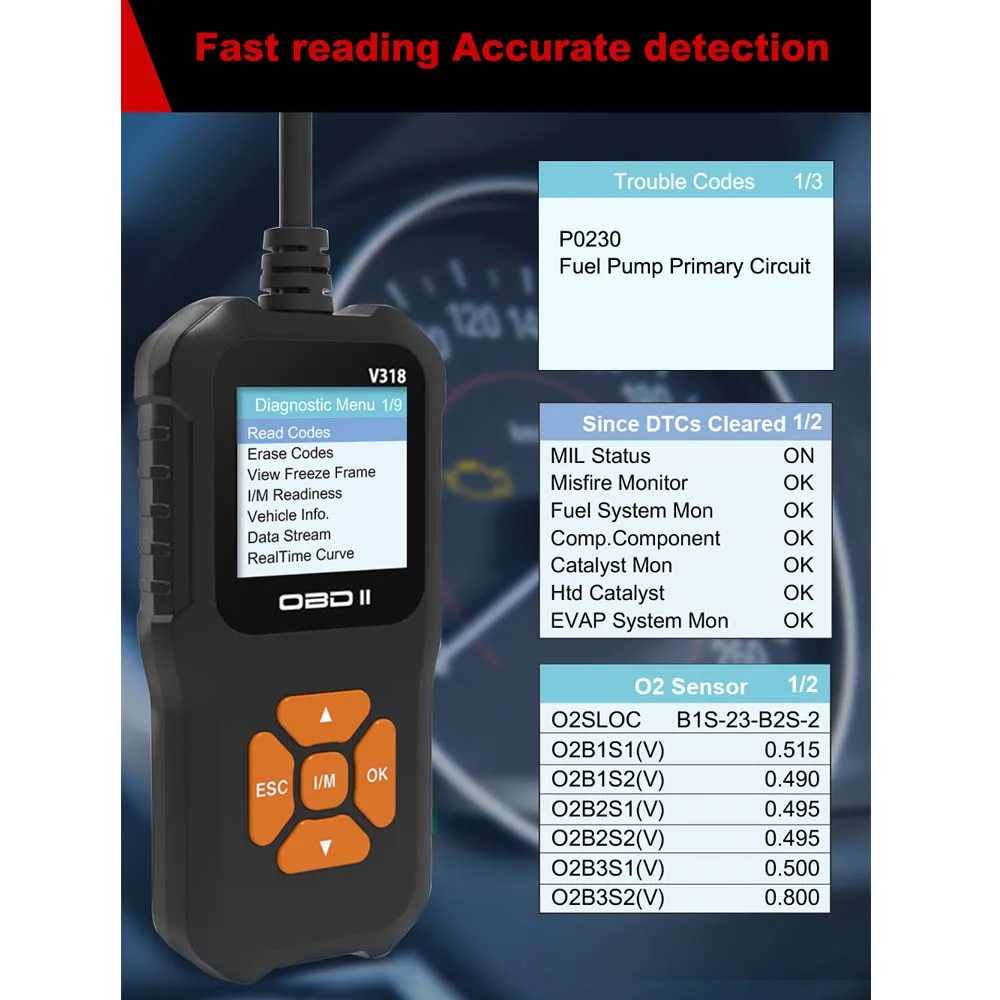 V318 OBD2 Scanner Car Fault Diagnostic Instrument Engine Reading Clear The Engine Malfunction Light Mechanic Tools 10 Languages 4