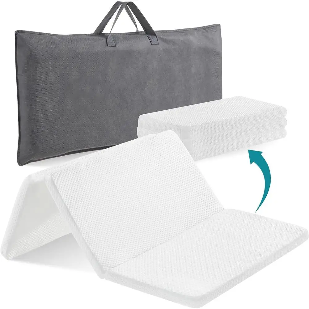 Tri-Fold Pack and Play Mattress Portable Crib Mattress Memory Foam Washable Cover Lightweight Storage Bag Travel Safe Sleep 2