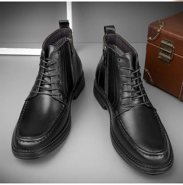 

Autumn And Winter New Top Layer Cowhide Men's Mid-top Shoes Fashion Design Trend Retro High-top Chelsea Boots