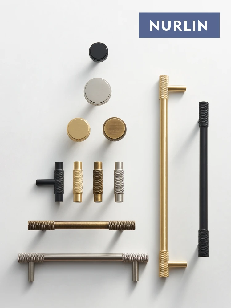 Solid Brass Knurled Cabinet Knobs Wardrobe Handle T-bar Antique Bronze Gold Black furniture handles kitchen door handles Multiple Sizes