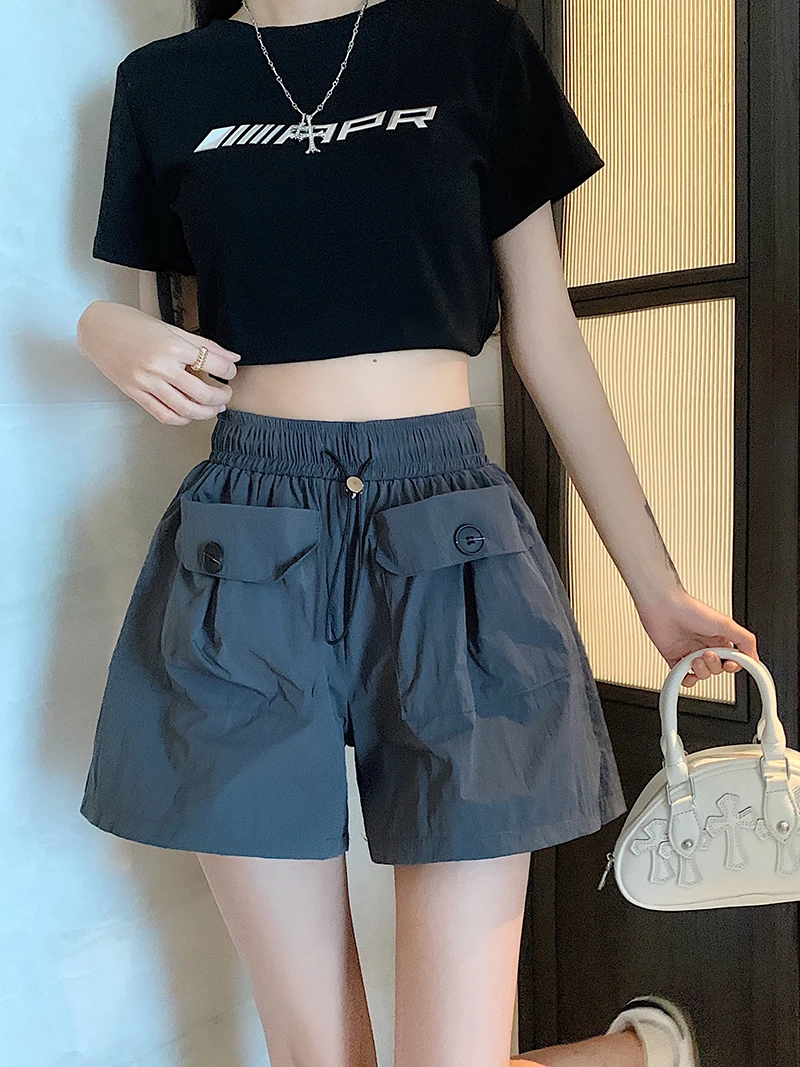 New Women's Kerea Style Design Pants, Pocket Work Pants, Loose, Wide Leg, Casual, Spring, Summer