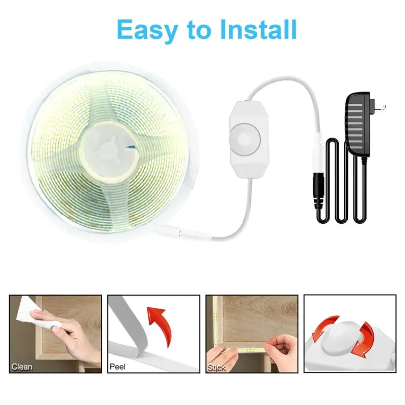 DAYBETTER-8mm COB Led 스트립 조명, 5M 밝기 조절, 320 leds/m, 고밀도 소프트 플렉서블 테이프 리본 Led 조명, DC 24V