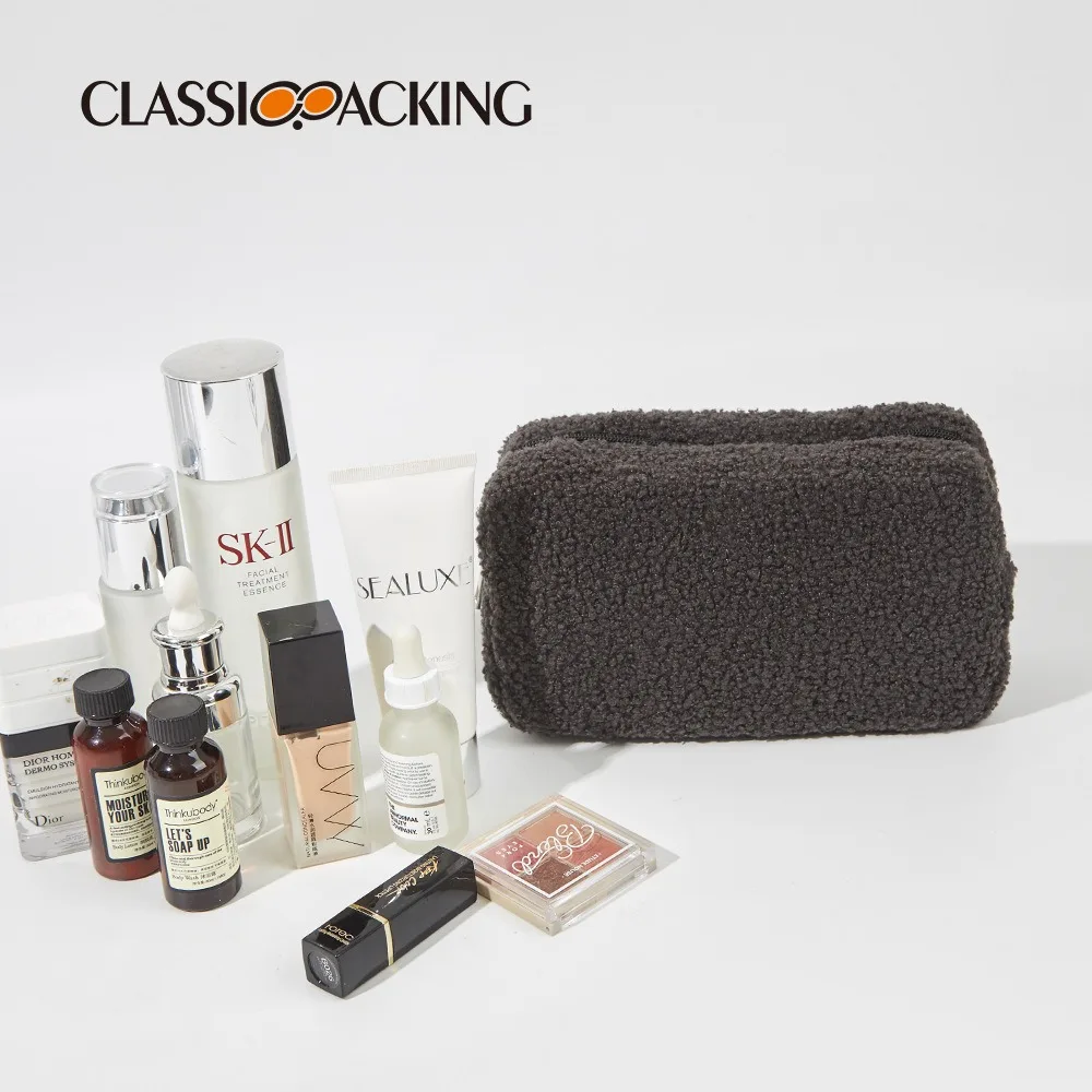 Autumn and Winter Solid Color Teddy Plush Bag Large Capacity  Storage Bag Travel Convenient Plush Bag Simple Makeup Bag 4